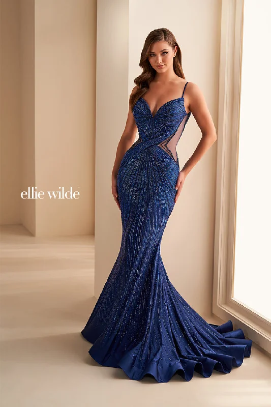 Don’t Miss Out comfy maxi dressEllie Wilde EW35001 Size 12 Royal Prom Dress Crystal Jersey Sheer Cutout Formal Backless Mermaid