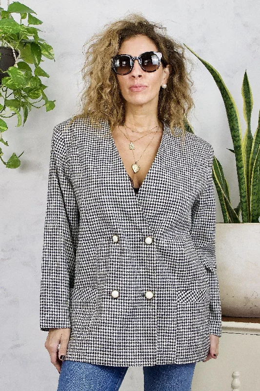 Don't Wait leather style jacketVintage Houndstooth Boxy Power Blazer