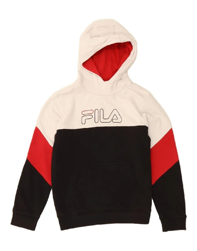Low Prices FILA Boys Graphic Hoodie Jumper 13-14 Years Black Colourblock Cotton