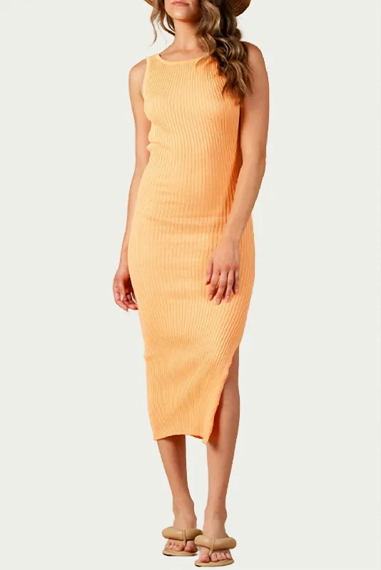 Super Sale cocktail party dressAmaryllis Open-Back Ribbed Knit Midi Dress In Apricot