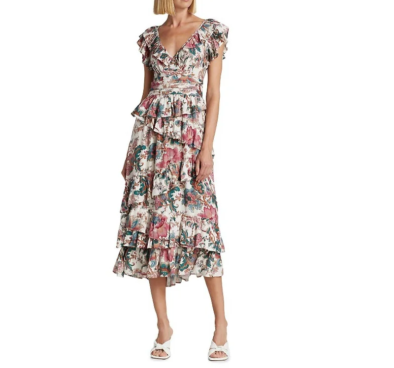 Price Rollback casual midi dressSalome Flutter Sleeve Lurex Midi Dress In Lillie White Print