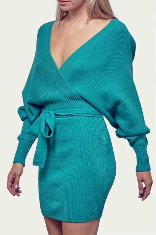 Deal Mania t-shirt dressWrap-Effect Ribbed-Knit Mini Dress In Jade