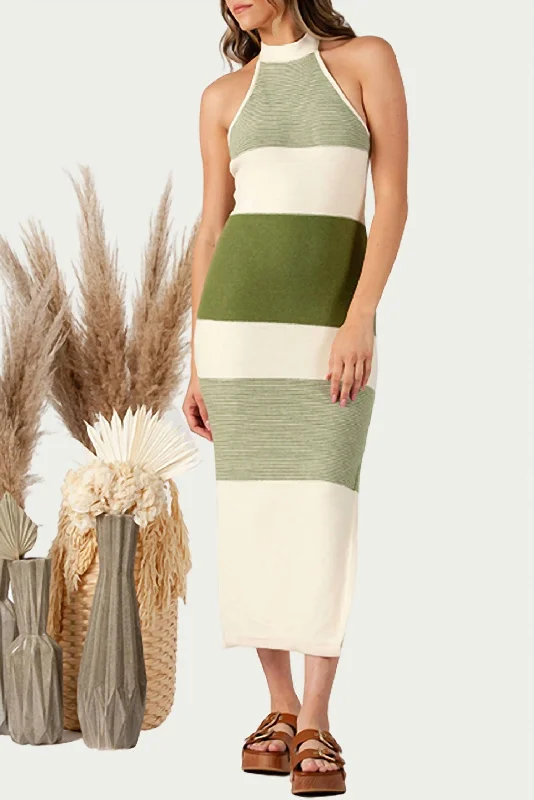 Online Specials oversized dressBrizo Knitted Halterneck Midi Dress In Ivory/green