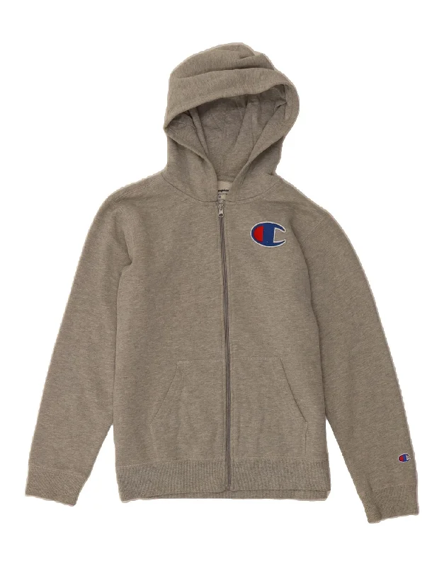 Price Cut CHAMPION Boys Graphic Zip Hoodie Sweater 15-16 Years XL Grey Cotton