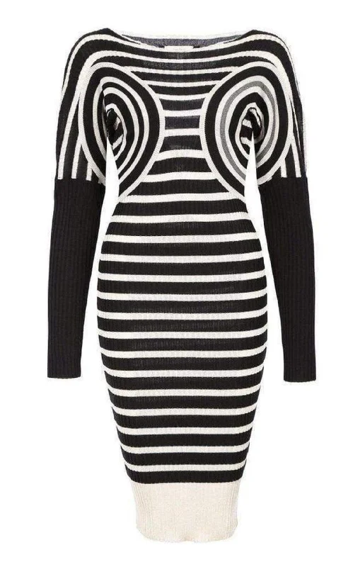 Steals and Deals luxury dressMixed Wool Striped Optical Illusion Dress