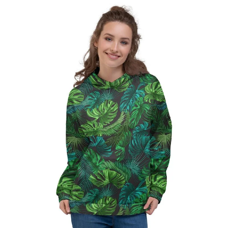 Online Only Palm Leaf Tropical Print Women's Hoodie