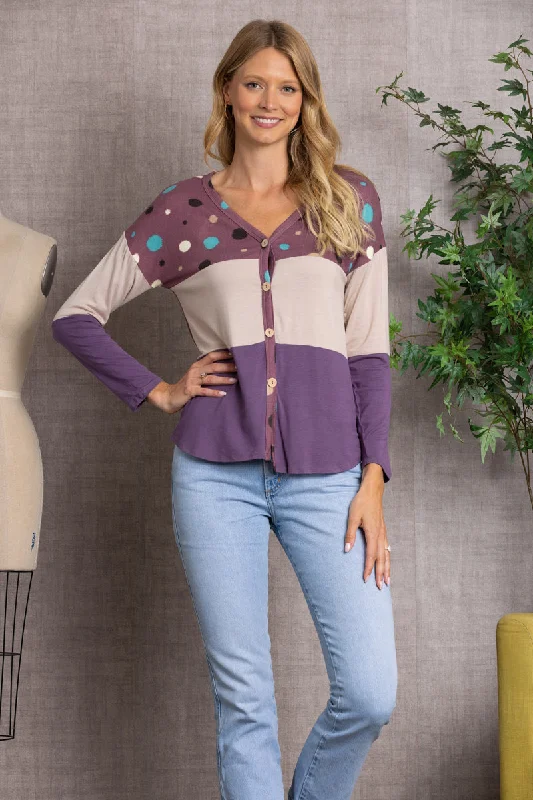 Markdowns urban street jacketPOLKADOT COLOR BLOCK BUTTON DOWN SWEATER-CT43590D