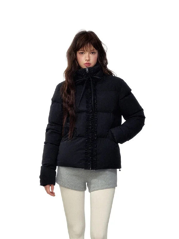 Act Fast sleek jacketBlack Ruffled Short Down Jacket
