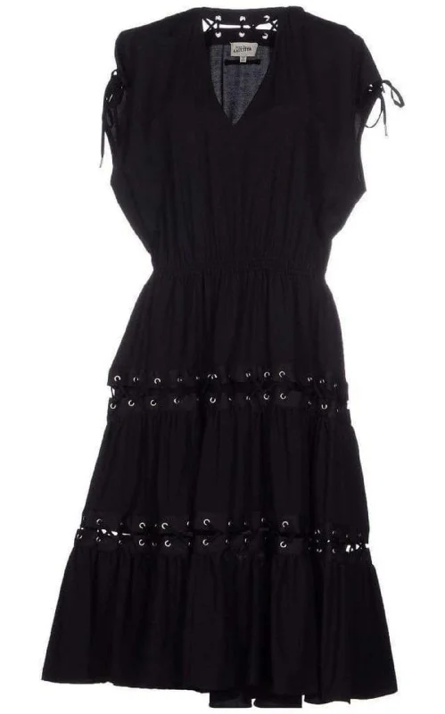 Hurry In formal dressLace Up Panel Black Cotton Dress
