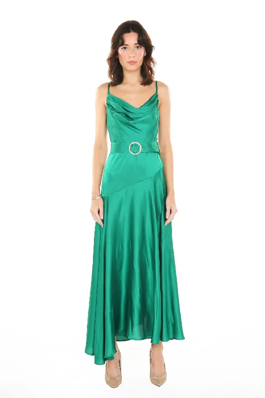 YEAR-End Clearance playful dressPleated Cowl Neck Spaghetti Strap Satin Dress