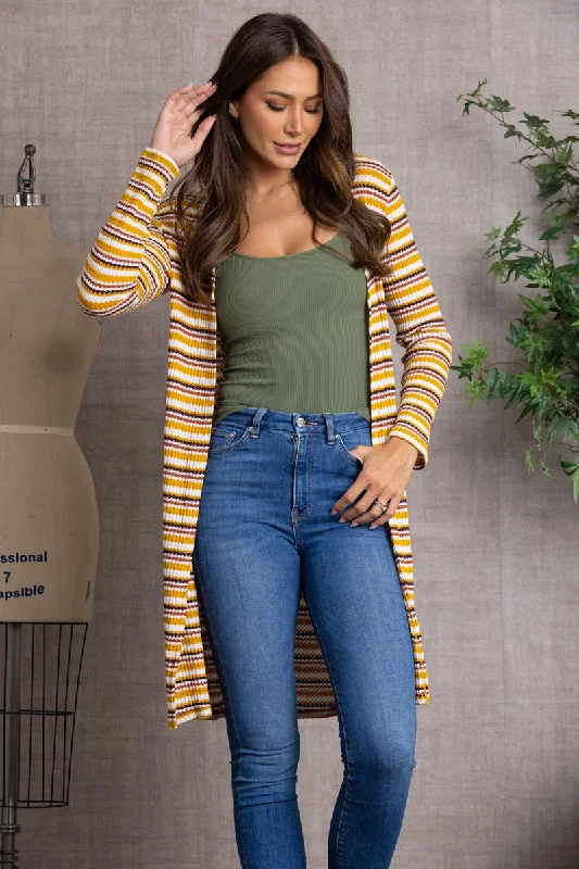 Price Rollback classic bomber jacketMUSTARD STRIPE OPEN FRONT KNIT LONG CARDIGAN-L4642