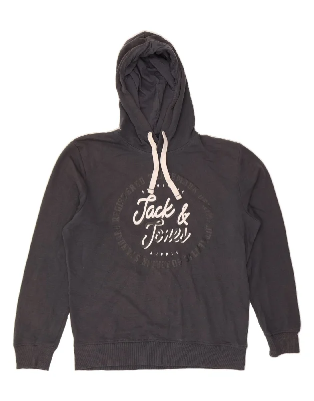 Markdown Madness JACK & JONES Mens Hoodie Jumper XL Navy Blue Cotton