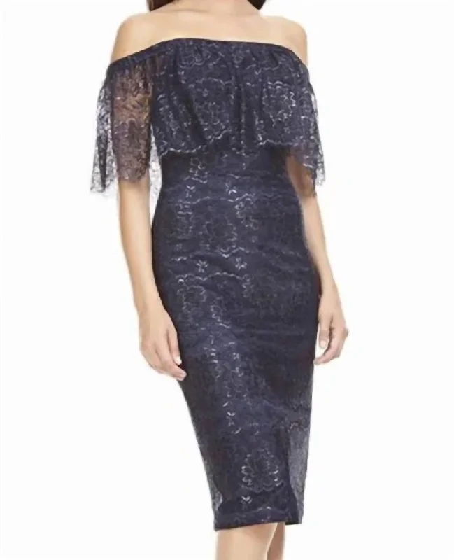 Super Savings wrap dressOff-Shoulder Metallic Dress In Navy