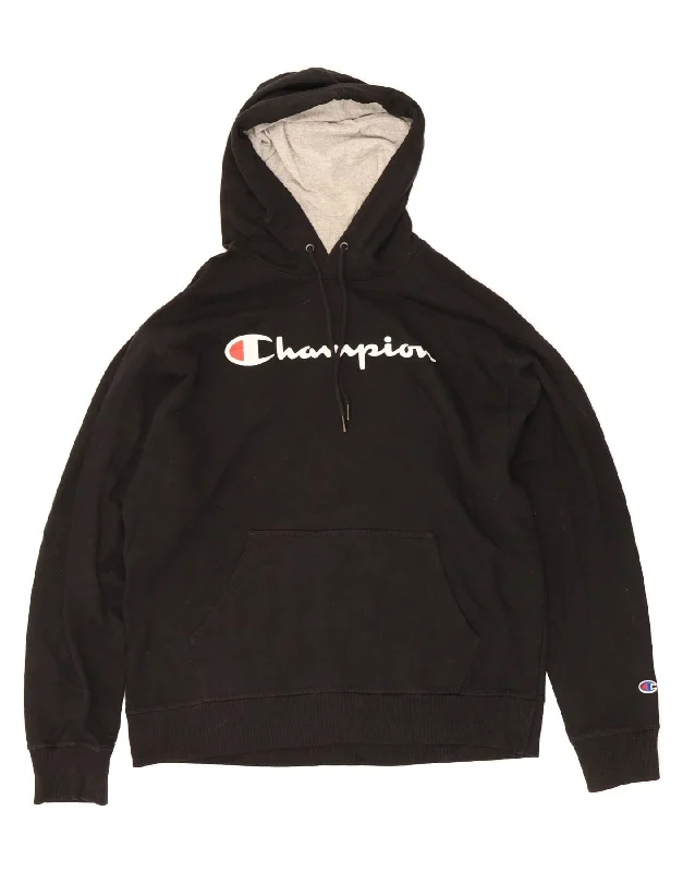 Today’s Deal CHAMPION Mens Graphic Hoodie Jumper Large Black Polyester