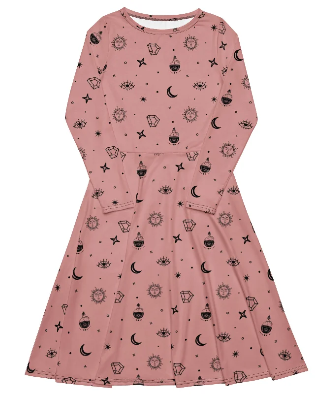 Instant Discount playful dressCosmic Alchemy Long Sleeve Midi Dress in Pink