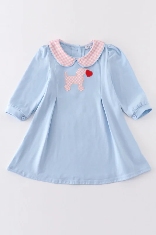 Discount Mania textured dressBlue valentine puppy heart applique girl dress