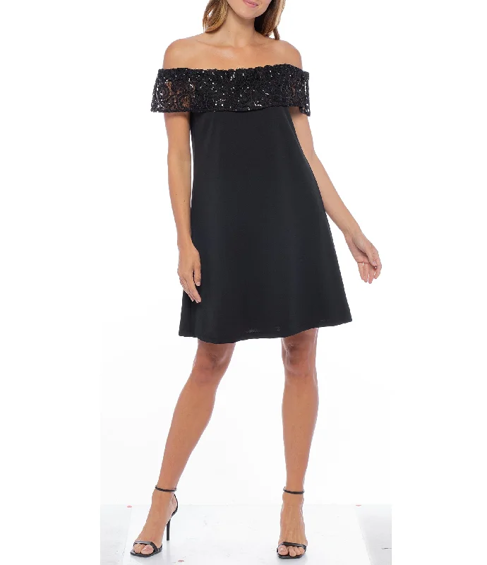 Massive Deals trendy wrap dressMarina Short Off Shoulder Sequin Lace Dress