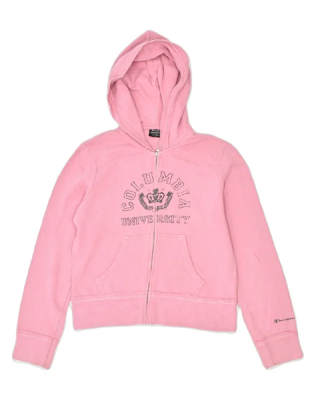 Deep Discounts stylish pullover sweatshirtCOLUMBIA Womens Graphic Zip Hoodie Sweater UK 14 Large Pink Cotton