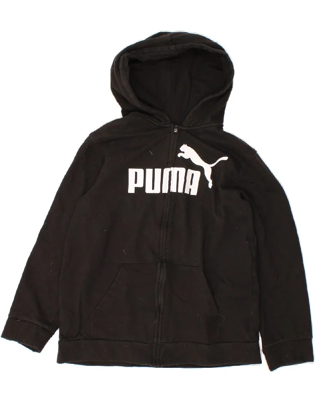 Shop and Save PUMA Girls Graphic Hoodie Jumper 12-13 Years Large Black Cotton