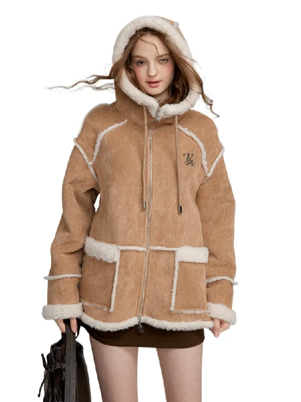 Weekend Deal tailored fit jacketThick Warm Faux Fur Hoodie Jacket