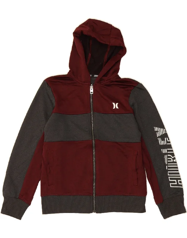 Deal Zone HURLEY Boys Graphic Zip Hoodie Sweater 10-11 Years Medium Grey Colourblock