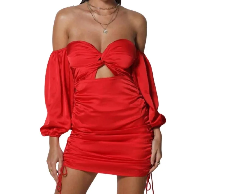 Savings Bonanza chic shift dressPouffle Sleeve Mini Dress In Red