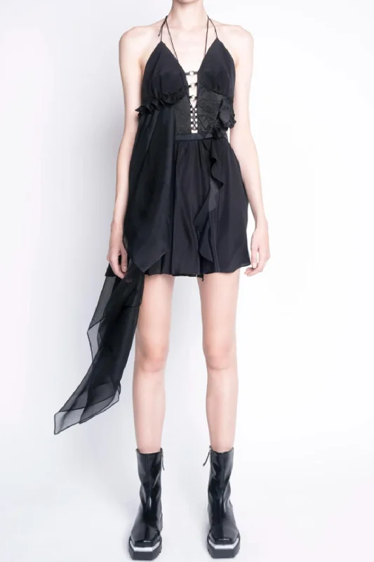 Big Discounts ruffle dressNot To Be Reproduced Cutout Open-Back Asymmetric Mini Dress In Black