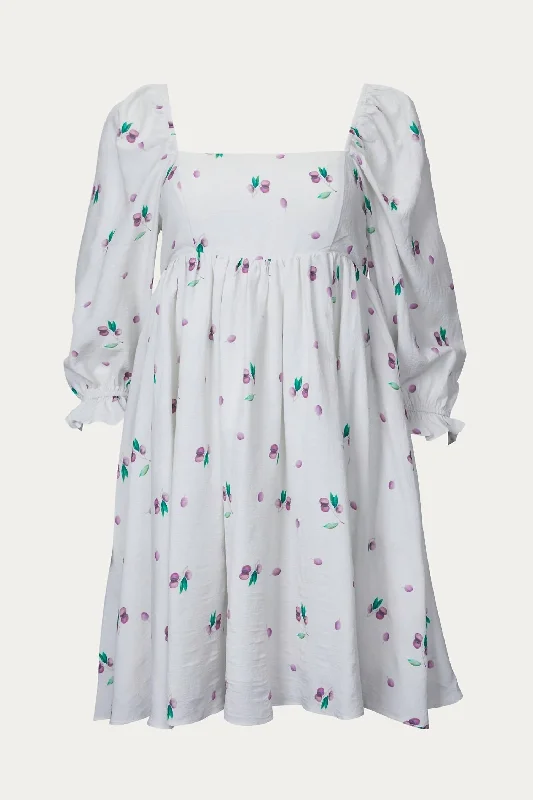 Online Only casual knit dressGrape-Print Baby Doll Mini Dress In Light Grey