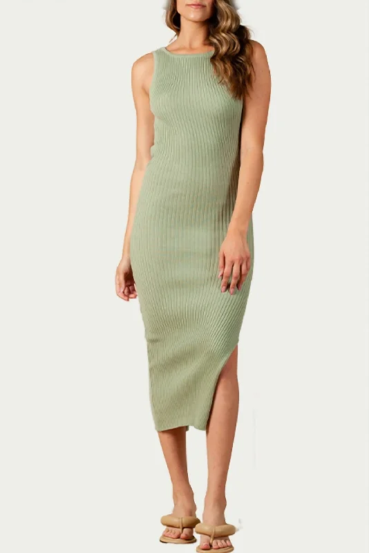 Reduced Prices fitted bodycon dressAmaryllis Open-Back Ribbed Knit Midi Dress In Sage
