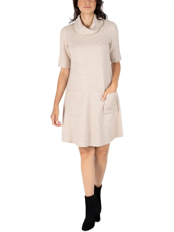 Limited Time Discount long-sleeve floral dressPetites Womens Cowlneck Mini Sweaterdress