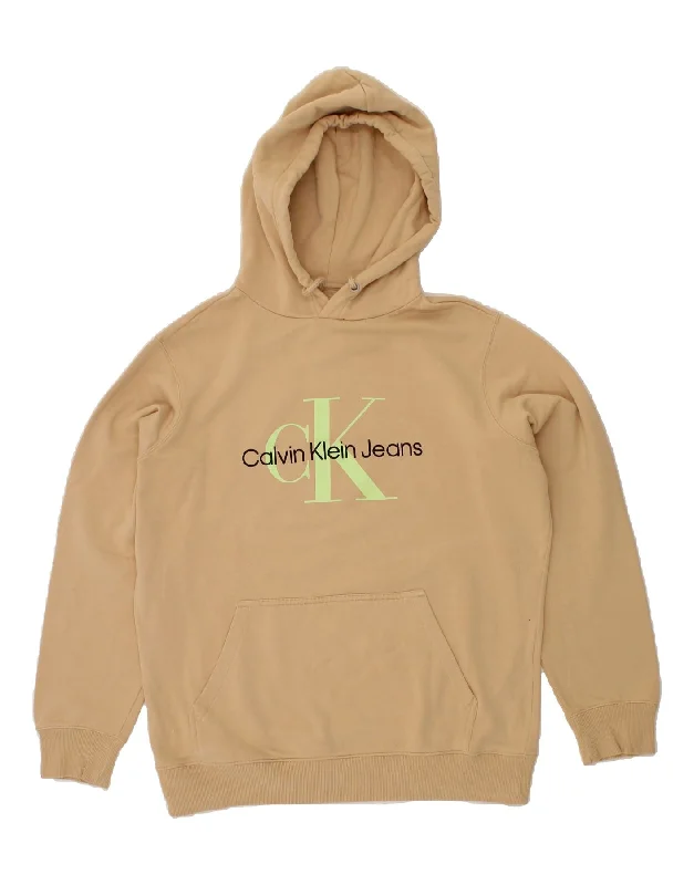Reduced Prices CALVIN KLEIN JEANS Mens Graphic Hoodie Jumper XL Beige Cotton