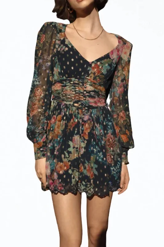 Deal Zone elegant evening dressRafa Floral-Print Chiffon Mini Dress In Navy Blue