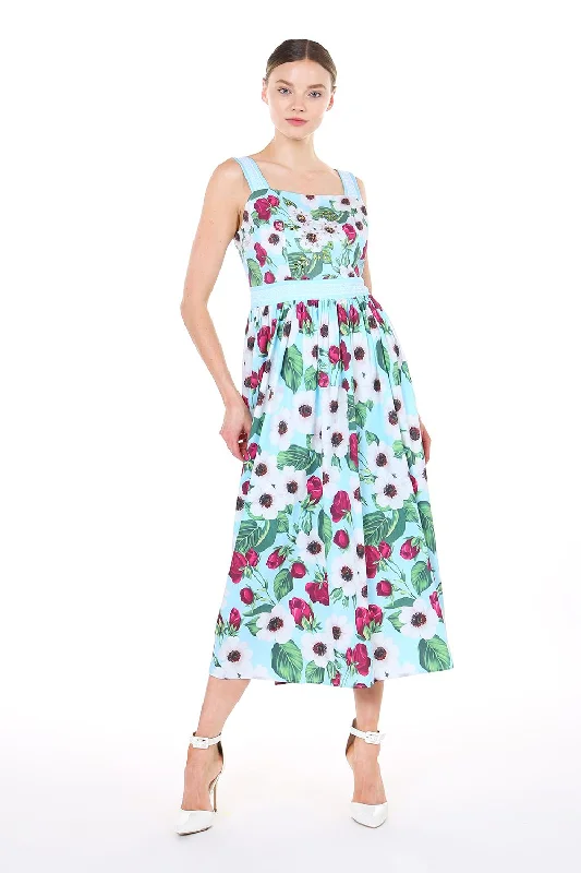 Major Savings high-waisted dressFloral Sleeveless Strap Midi Dress