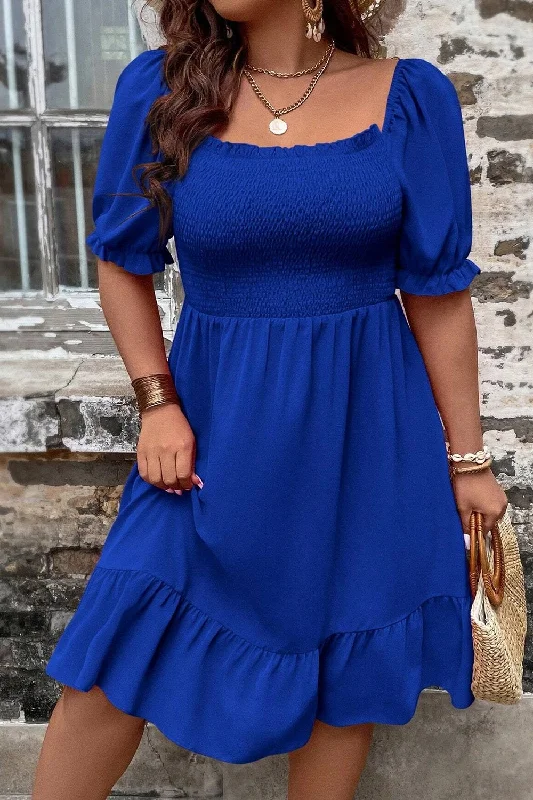 Major Savings off-the-shoulder dressPlus Size Smocked Square Neck Short Sleeve Dress