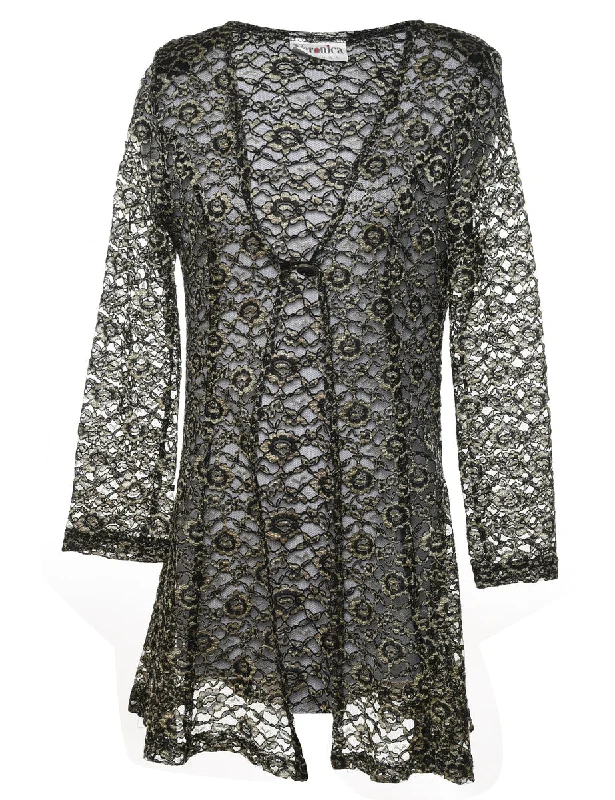 Extra Savings fitted bomber jacketFloral Design Black & Gold Lace Jacket - S