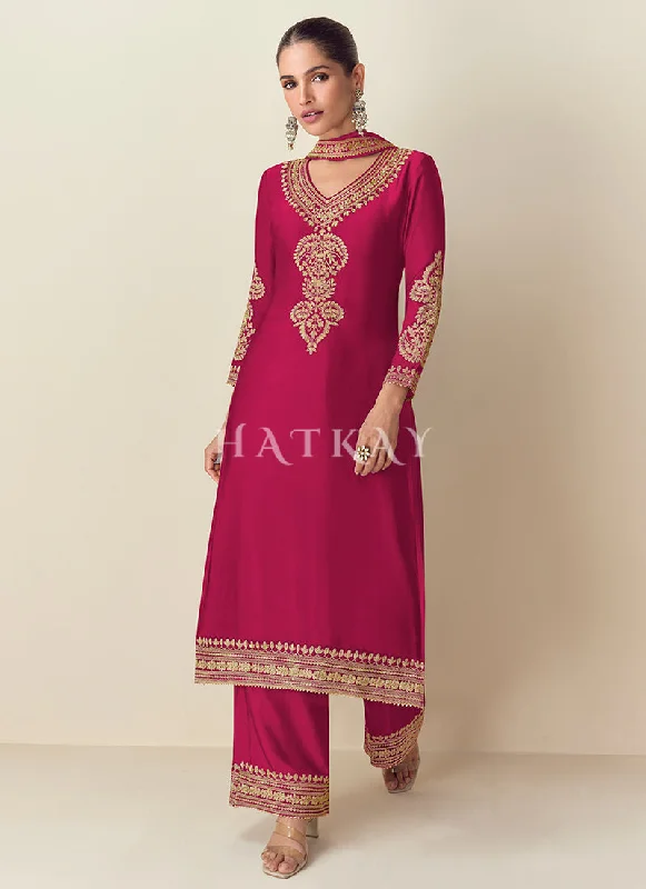 Price Buster casual day dressRani Pink Reshamkari Straight Suit