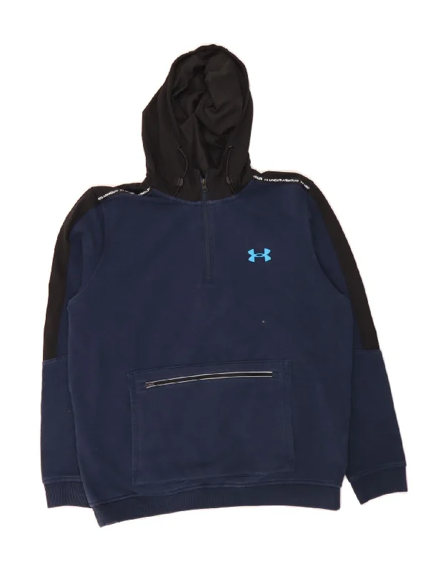 Daily Deals UNDER ARMOUR Mens Graphic Hoodie Jumper Large Navy Blue Colourblock