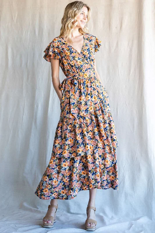 Overstock sophisticated dressCotton Bleu by Nu Label Floral Ruffled Midi Dress
