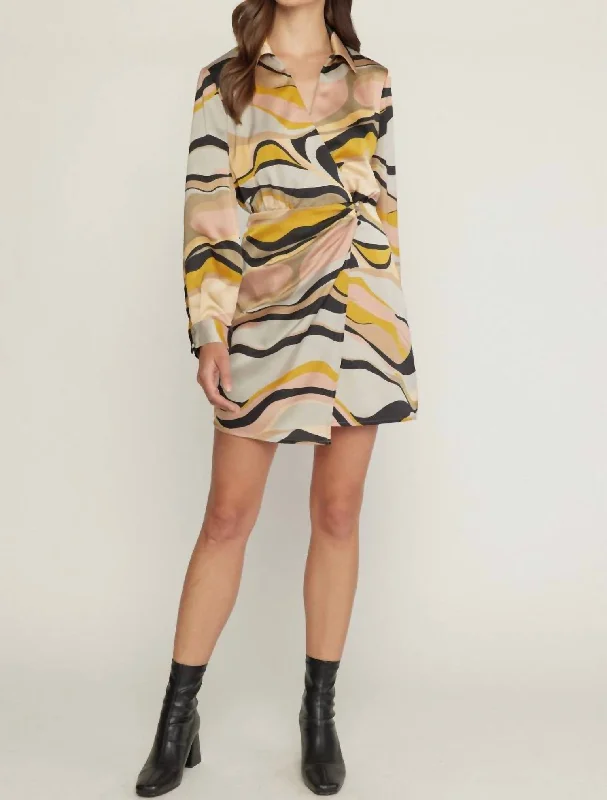 While Supplies Last statement dressSwirl Print V-Neck Wrap Style Mini Dress In Grey Blush