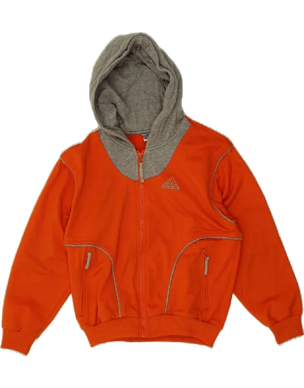 Act Fast ADIDAS Boys Graphic Zip Hoodie Sweater 9-10 Years Orange Colourblock