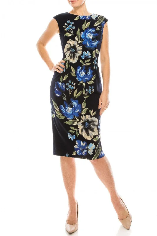 Price Break layered dressNavy Blue 0 London Times Painted Floral Printed Sheath Dress Sale
