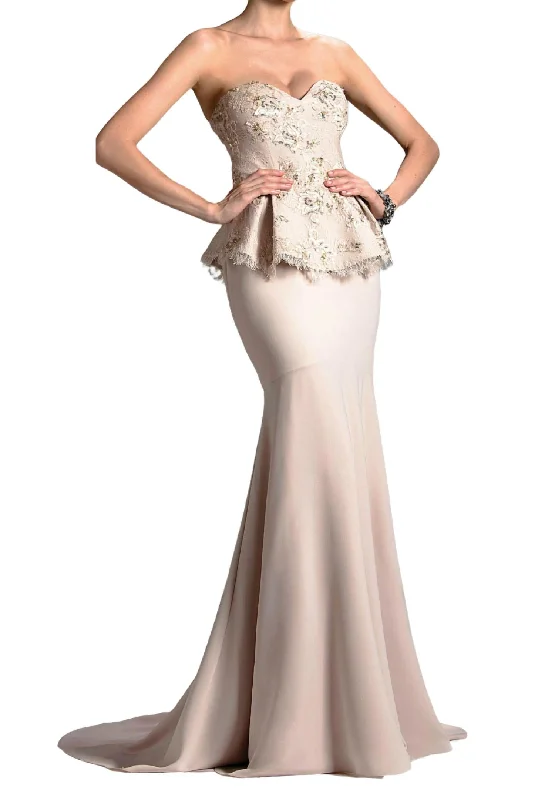 Deep Discounts stylish dressStrapless Peplum Dress In Nude