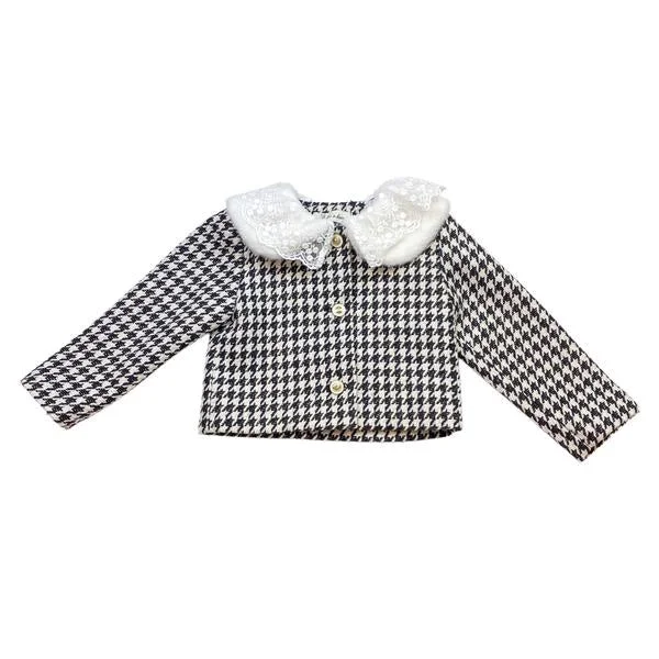 Amazing Deals silk dressLace Fur Collar Houndstooth Jacket