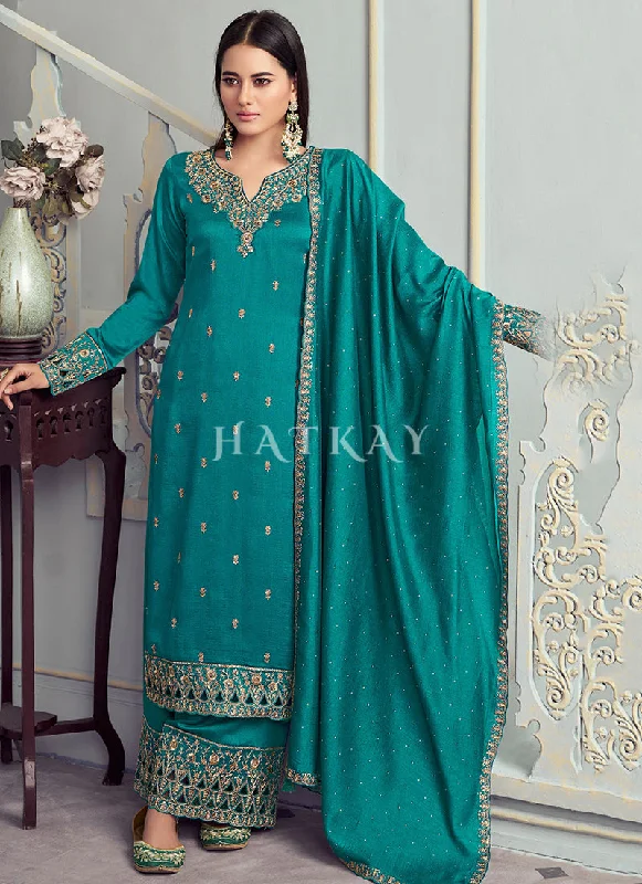 Don't Wait romantic dressTurquoise Embroidery Festive Palazzo Suit