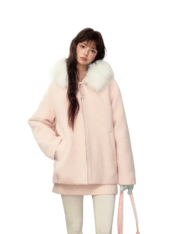 Price Buster casual denim jacketFaux Fur Collar Wool Coat