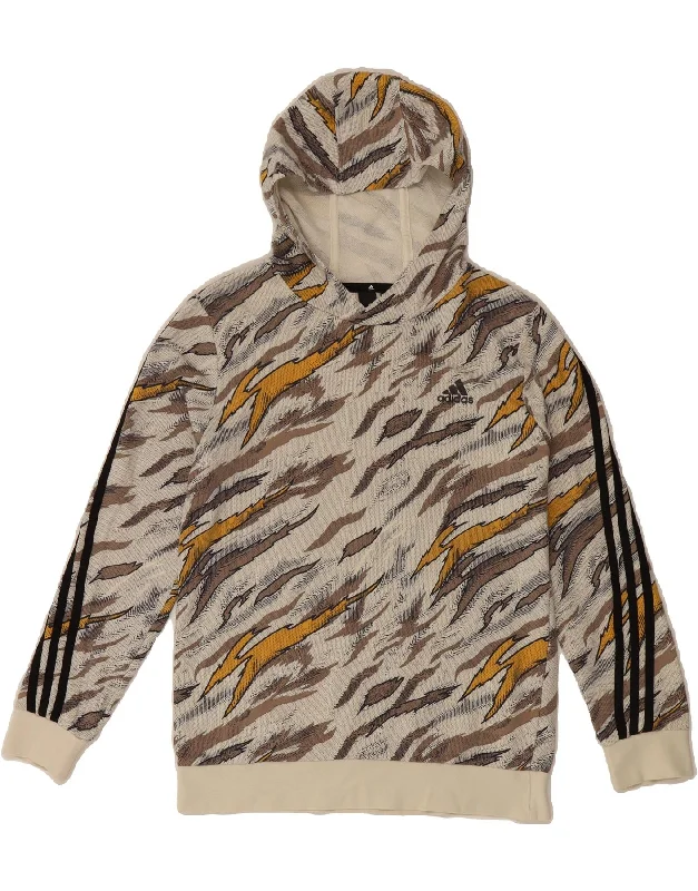 Online Only ADIDAS Boys Hoodie Jumper 13-14 Years White Animal Print Cotton
