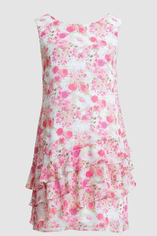 Now or Never party-ready dressConnected Apparel Short Floral Print Tiered Dress
