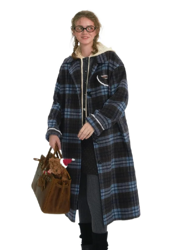 Stock Clearance cool zip-up jacketContrast Plaid Long Woolen Coat