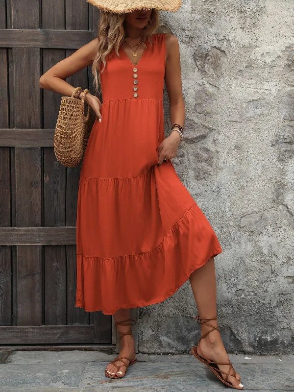 Extra Savings wrap dressDecorative Button Notched Sleeveless Dress