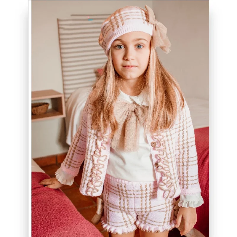 Special Savings minimalistic dressPink and Camel Winter Knit Short Set
